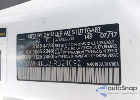 2018 Mercedes-Benz C 300 4Matic z USA, uszkodzony, nr VIN WDDWF4KB3JR324092